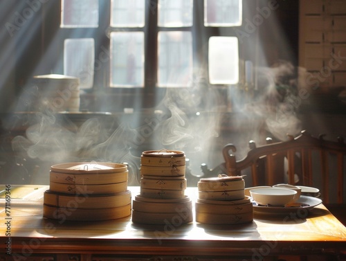 A morning dim sum tea where the light filters through bamboo steamers