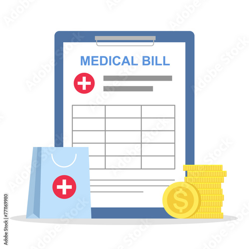 Hospital bill or medical payment concept vector illustration.