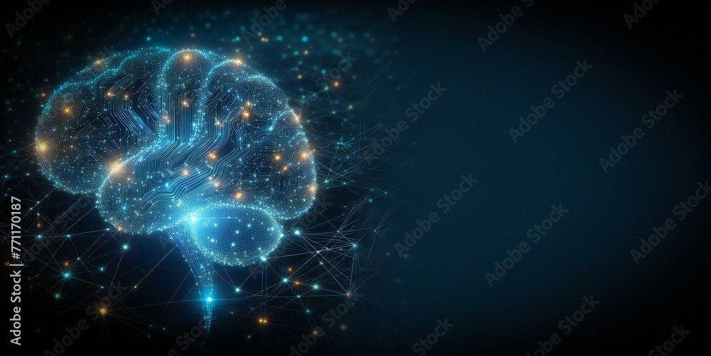 a digital technology with a blue background and a blue circuit board in the middle. Generative AI a digital technology with a blue background and a blue circuit board in the middle. Generative AI