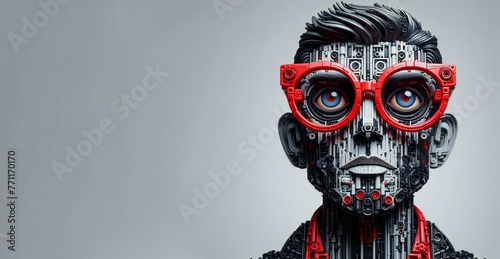 a lego man with red goggles and red glasses is wearing a red pair of goggles. Generative AI photo