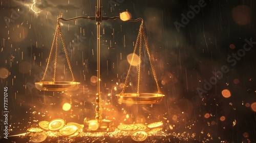Balanced Scales in Stormy Atmosphere Depicting Financial Risk and Reward