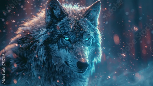 Cool, Epic, Artistic, Beautiful, and Unique Illustration of Wolf Animal Cinematic Adventure: Abstract 3D Wallpaper Background with Majestic Wildlife and Futuristic Design (generative AI)