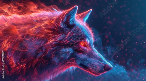 Fototapeta Naklejka Na Ścianę i Meble -  Cool, Epic, Artistic, Beautiful, and Unique Illustration of Wolf Animal Cinematic Adventure: Abstract 3D Wallpaper Background with Majestic Wildlife and Futuristic Design (generative AI)