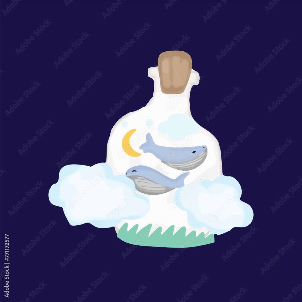 watercolor whale in the bottles sky cloud mystical dream watercolor whale in the bottles sky cloud mystical dream