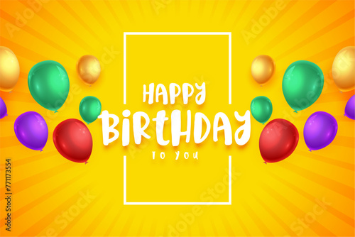 happy birthday party card with colorful balloon design