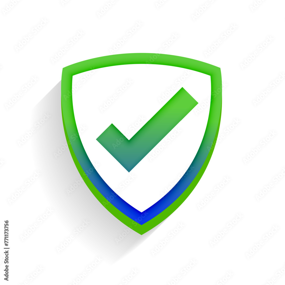 3d style safety shield logo with checkmark sign for safe access 3d style safety shield logo with checkmark sign for safe access