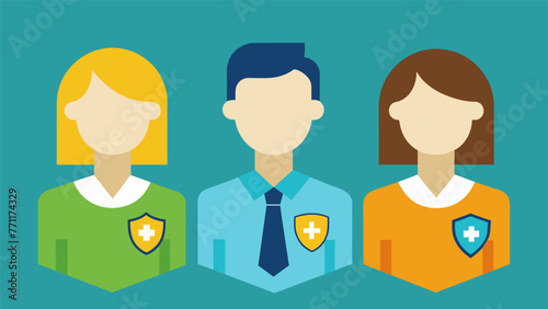 A closeup of a group of employees wearing their departmental badges but with an added badge symbolizing their newly acquired crossfunctional