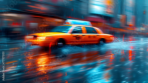 Taxi cab in the city - motion blur effect - fractal pattern effect 