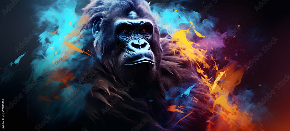 Fototapeta premium Abstract modern art collage portrait of gorilla, ai generative