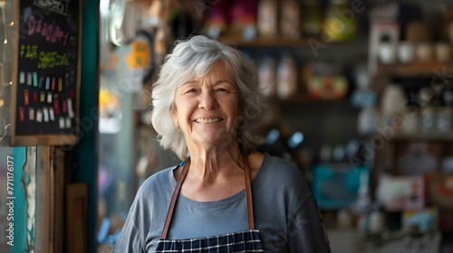 Portrait of smiling senior female shop owner photo