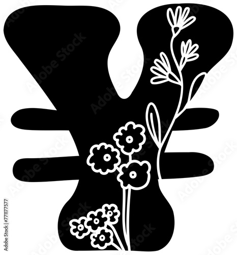 Yen fill alphabet letter handwritten font with flower decorative blossom nature