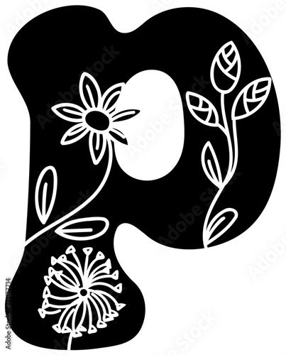 lowercase p fill alphabet letter handwritten font with flower decorative blossom nature
