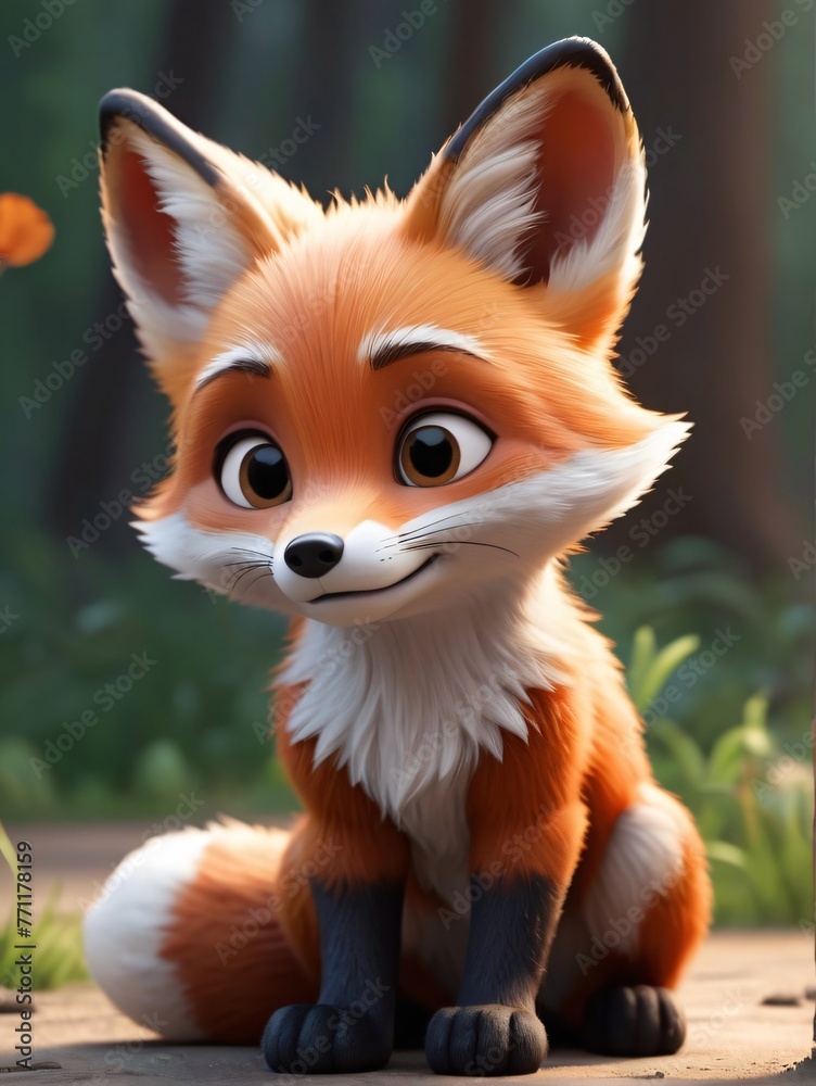 Obraz premium Cute fox, Child-friendly cartoon style, fantasy style