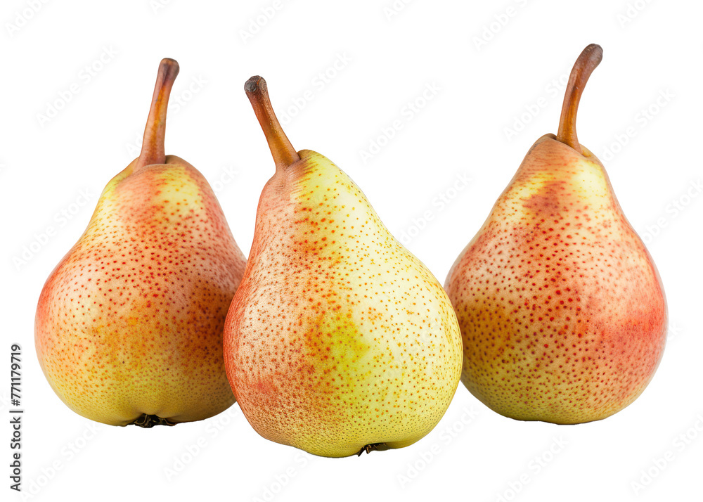 set of three natural pear fruit on transparent background set of three natural pear fruit on transparent background