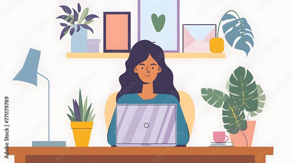 Woman working from home on laptop Woman working from home on laptop