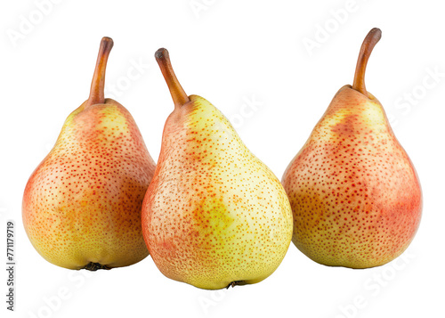 set of three natural pear fruit on transparent background