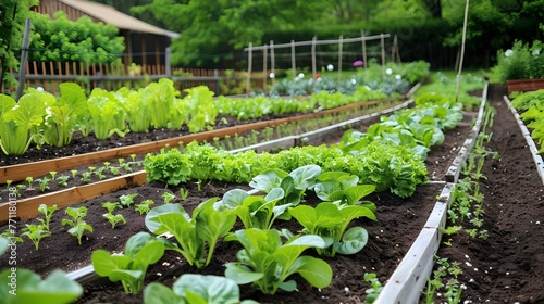 Family gardening in backyard vegetable garden