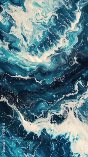 Ocean waves texture, swirling foam, deep blues and turquoise