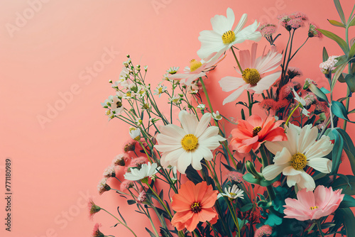pink background with colorful flowers on top in the sty a7d735db-1611-4158-ba4c-d71c14a05906 photo