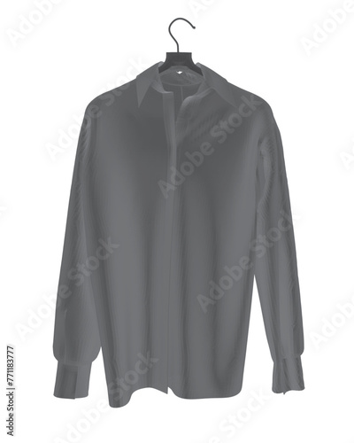 Black polygonal formal shirt with button down collar isolated on white. Long sleeved shirt hanging on a hanger made isolated on a white background. Vector illustration. 3D.