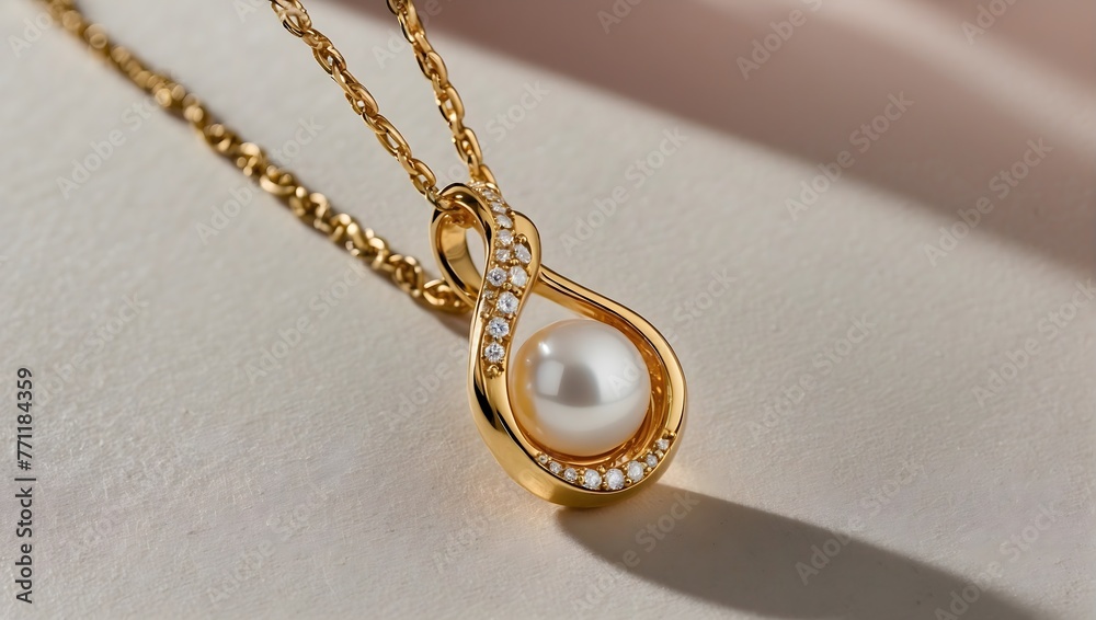 A delicate gold necklace adorned with a single, luminous pearl pendant, evoking the elegance of a bygone era Generative AI