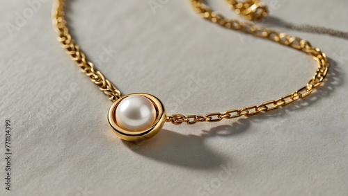 A delicate gold necklace adorned with a single, luminous pearl pendant, evoking the elegance of a bygone era Generative AI