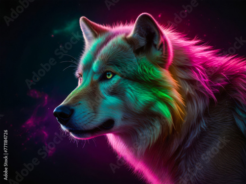 Beautiful picture of a colorful wolf. Futuristic © vytautas