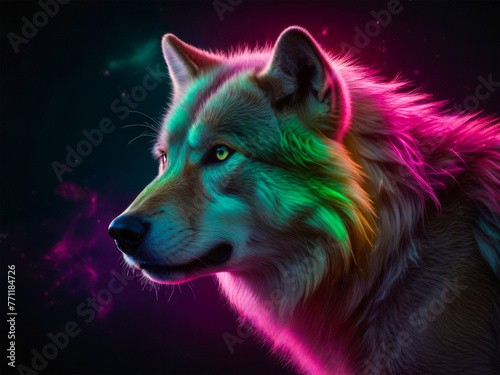 Beautiful picture of a colorful wolf. Futuristic