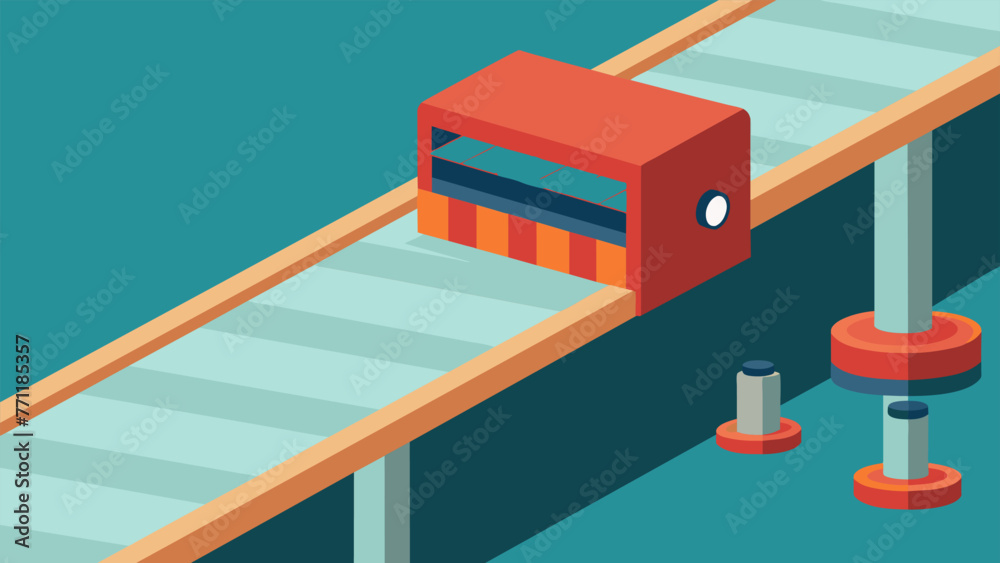 Naklejka premium An upclose view of a conveyor belt in motion featuring specialized technology that conserves energy by precisely delivering materials to their