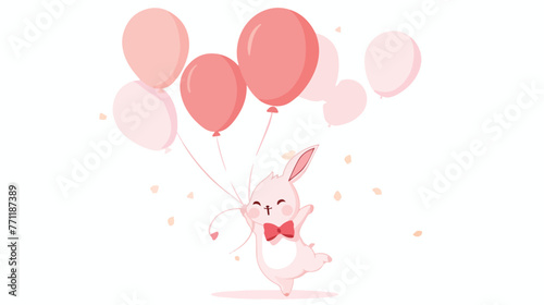 Silhouette of cute bunny with helium balloons flat © iclute