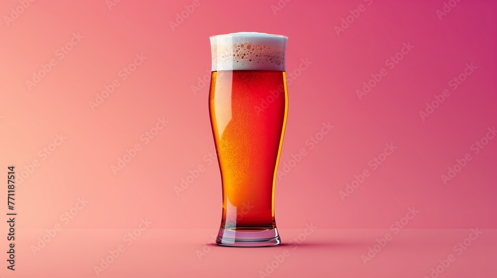 glass beer foamy top pink gradient background transparent volumetric shadow border sharp lighting bright color british faceted - obrazy, fototapety, plakaty 