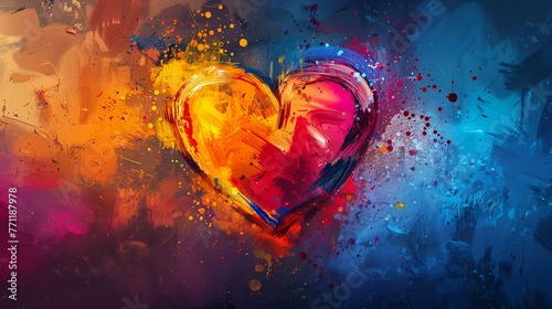 heart splash paint large fiery palette brand colors red blue smiles color somber trance music chart impassioned hearts