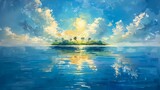 small island middle ocean sunny sky background profile brush key visual music album cover long strokes room