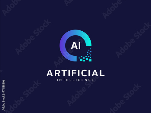 Artificial intelligence with letter AI and Circle Technology Analysis logo vector design concept. AI technology logotype symbol for advance technology, tech company, identity, robotic, innovation, ui.