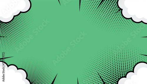 Comic book page background with clouds, empty dialog halftone background. comic book style