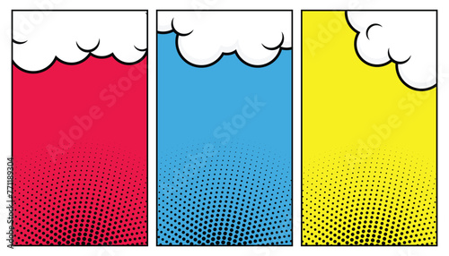Colorful blank comic background set with halftone. empty dialog halftone background. Comic background cartoon style