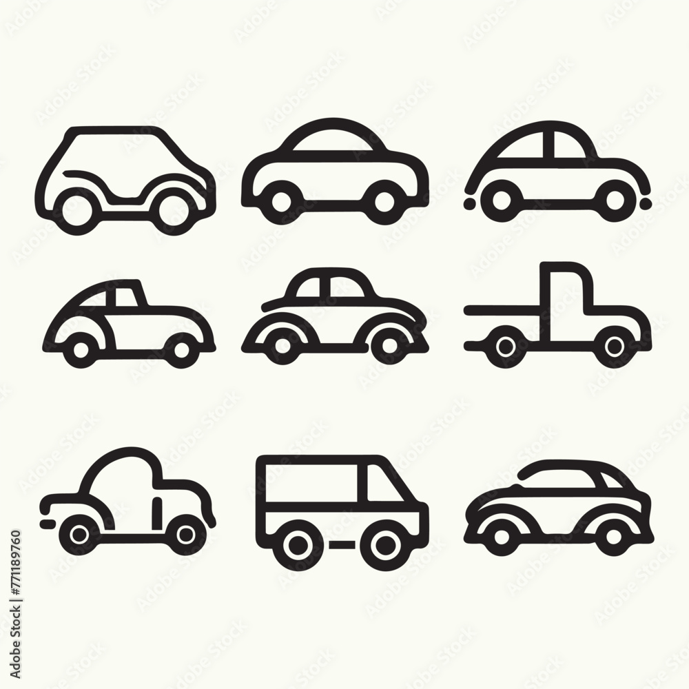 Minimalist Car icons set, car outline, Car vector line icon, car logo