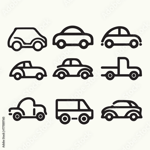 Minimalist Car icons set, car outline, Car vector line icon, car logo