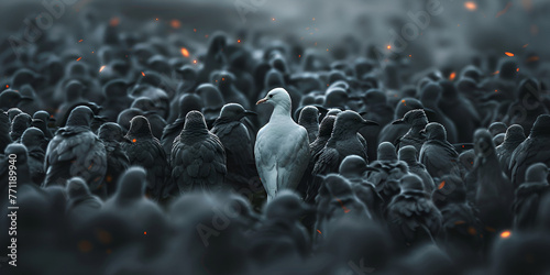 Standing Out in the Crowd: The Solitary White Bird Alone Among Many