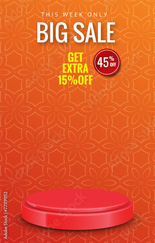 big sale discount portait template banner with 3d podium for product sale social media with abstract gradient orange background design1