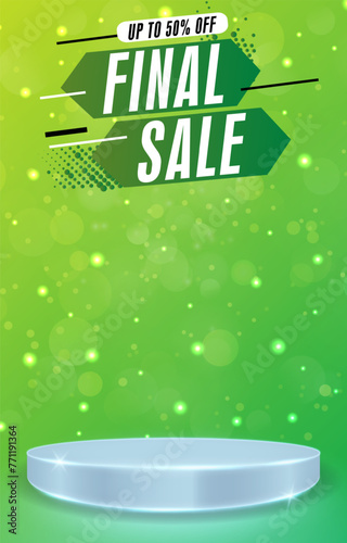 sale discount portait template banner with 3d podium for product sale social media with abstract gradient green background design0