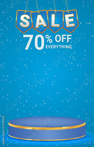 sale discount portait template banner with 3d podium for product sale with abstract gradient blue background design