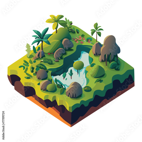 Isometric jungle with lake 3d graphic