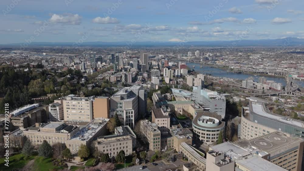 another flying over OHSU Hospital view of Portland OR another flying over OHSU Hospital view of Portland OR