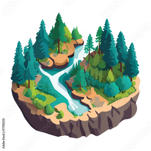 Isometric forest with river 3d graphic