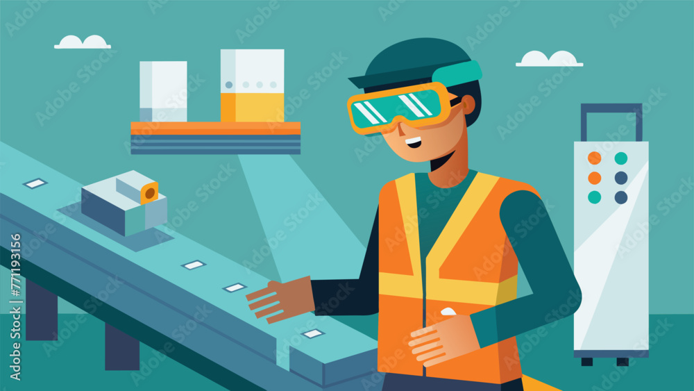 A precise AR measurement tool displays realtime data on a technicians gles as they check the alignment of a conveyor belt. A precise AR measurement tool displays realtime data on a technicians gles as they check the alignment of a conveyor belt.