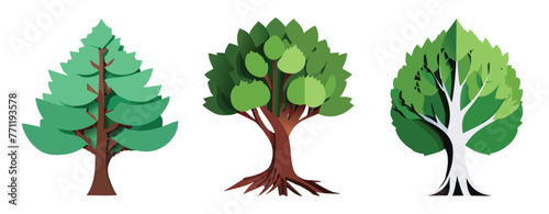 Paper cut out tree illustration set