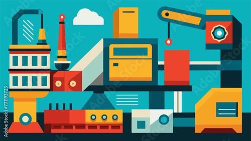 Closeup of modern machinery and equipment used in a reshoring factory demonstrating advanced technology and tingedge production ods.