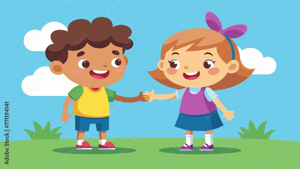 cute happy kid hand shake with friend cute happy