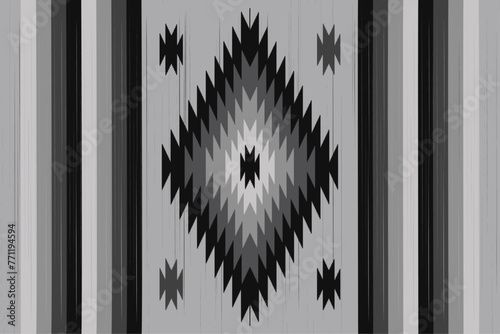 Ethnic fabric pattern. Black, gray, white. Geometric design for textiles and clothing. Blankets, rugs, decorative fabrics. Vector illustration.